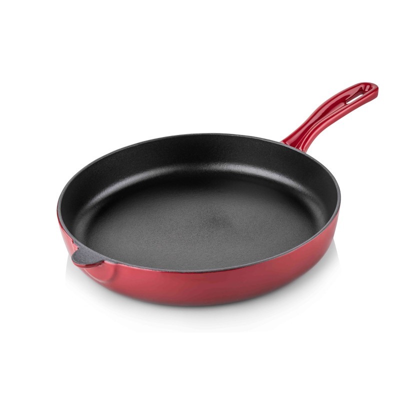 Cast iron flat bottom pan 24 cm red