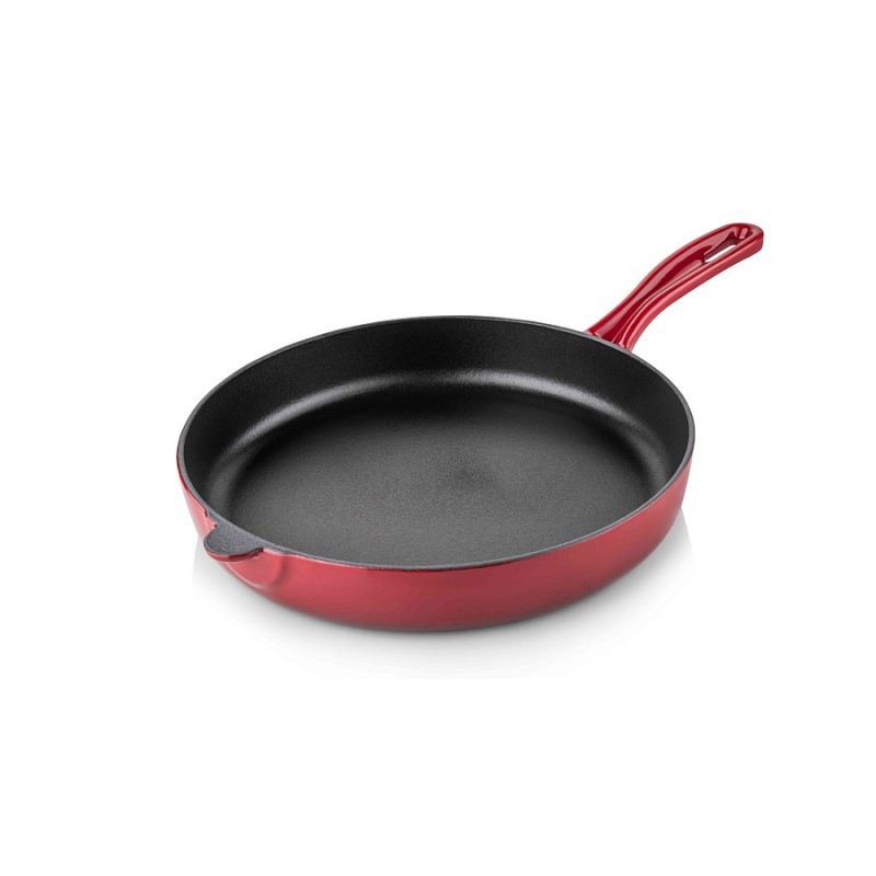 Cast iron flat bottom pan 28 cm red