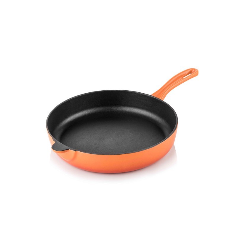 Cast iron flat bottom pan 28 cm orange