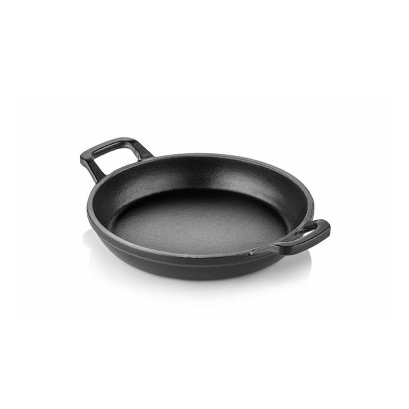Cast iron double handle flat bottom pan 20 cm black