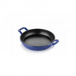 Cast iron double handle flat bottom pan 20 cm blue