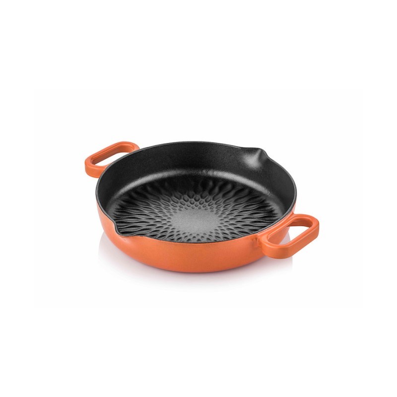 Cast iron double handle grill bottom pan 24 cm orange