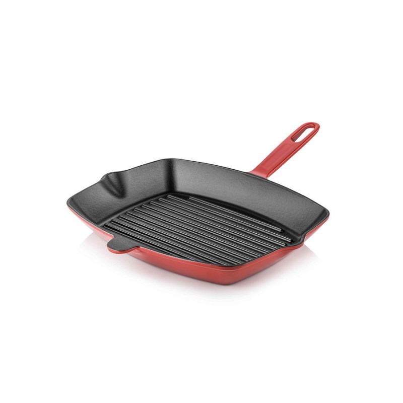 Rectangular cast iron grill pan 26x32 cm red